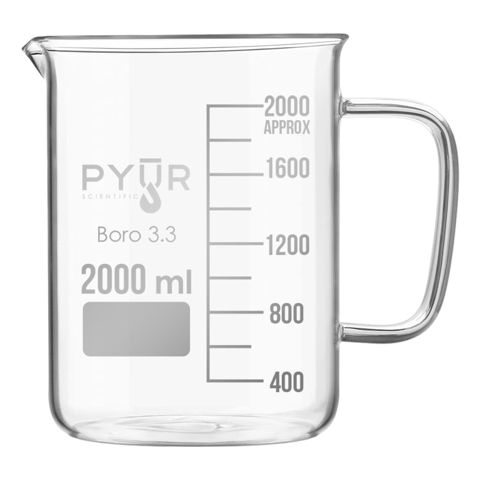 2000ml Low Form Glass Beaker, 3.3 Borosilicate Glass Graduated Printed  Scale Measuring Cups With Spout For Kitchen Lab Liquids Transit Boiling