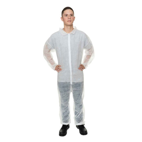 Enviroguard Polypropylene Coverall, White, Elastic Wrist, Open Ankle - M - Case of 25