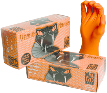 Orange Mamba 5.0 mil Nitrile Gloves,  X-Large - Case of 10 boxes (100 per box)