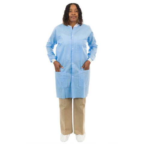 Enviroguard Light Blue SMS Lab Coat with 3 Pockets, Knit Wrists and Collar - Size M - Case of 30