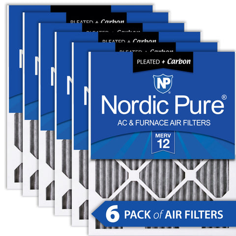 10x25x1 MERV 12 Plus Carbon AC Furnace Filters 6 Pack