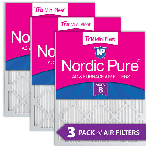 10x20x1 Nordic Pure Tru Mini Pleat MERV 8 AC Furnace Air Filters 3 Pack