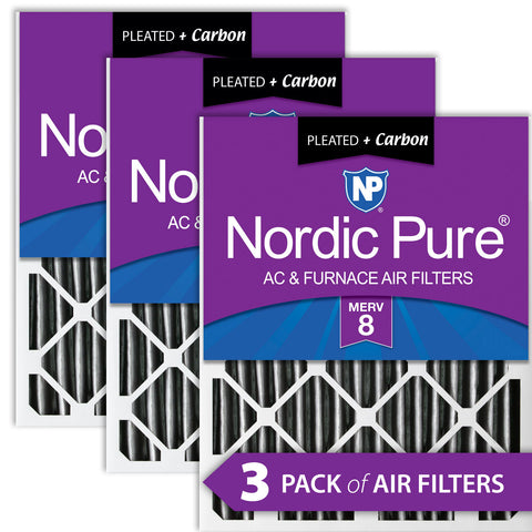 12x25x2 Furnace Air Filters MERV 8 Pleated Plus Carbon 3 Pack