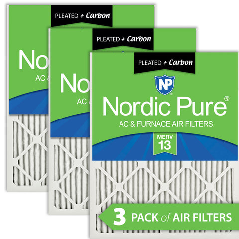 12x24x1 Pleated Air Filters MERV 13 Plus Carbon 3 Pack