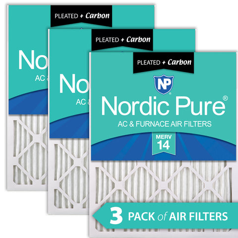 14x24x1 Pleated Air Filters MERV 14 Plus Carbon 3 Pack