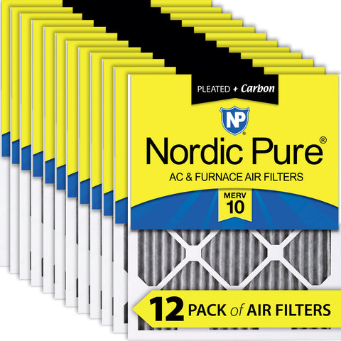 15x20x1 Furnace Air Filters MERV 10 Pleated Plus Carbon 12 Pack