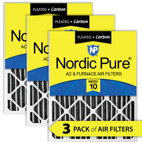 16x16x2 Furnace Air Filters MERV 10 Pleated Plus Carbon 3 Pack