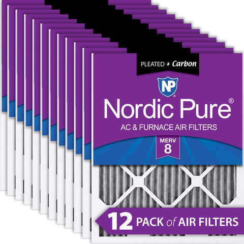 14x24x1 Furnace Air Filters MERV 8 Pleated Plus Carbon 12 Pack