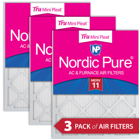 10x20x1 Nordic Pure Tru Mini Pleat MERV 11 AC Furnace Air Filters 3 Pack