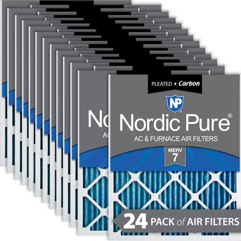 16x16x1 Pleated Air Filters MERV 7 Plus Carbon 24 Pack