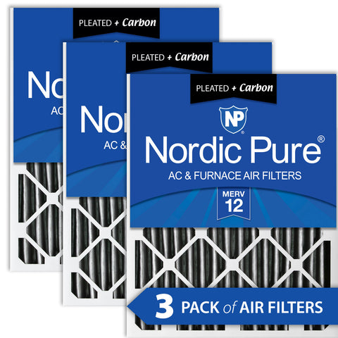 16x16x2 Furnace Air Filters MERV 12 Pleated Plus Carbon 3 Pack