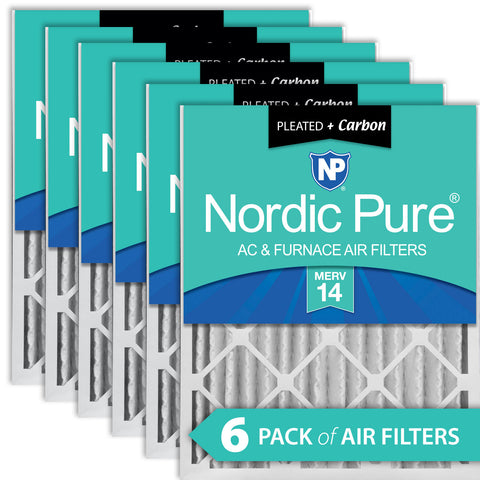 12x24x4 (3 5/8) Pleated Air Filters MERV 14 Plus Carbon 6 Pack