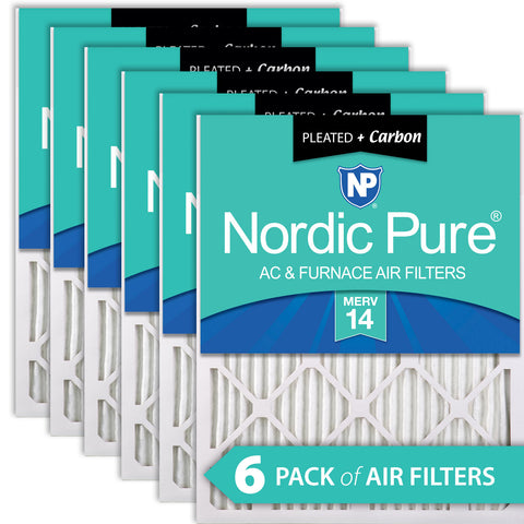 14x14x1 Pleated Air Filters MERV 14 Plus Carbon 6 Pack