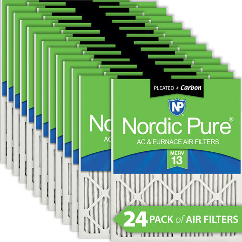 16x20x1 Pleated Air Filters MERV 13 Plus Carbon 24 Pack