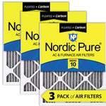 14x14x1 Furnace Air Filters MERV 10 Pleated Plus Carbon 3 Pack