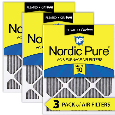 14x14x1 Furnace Air Filters MERV 10 Pleated Plus Carbon 3 Pack