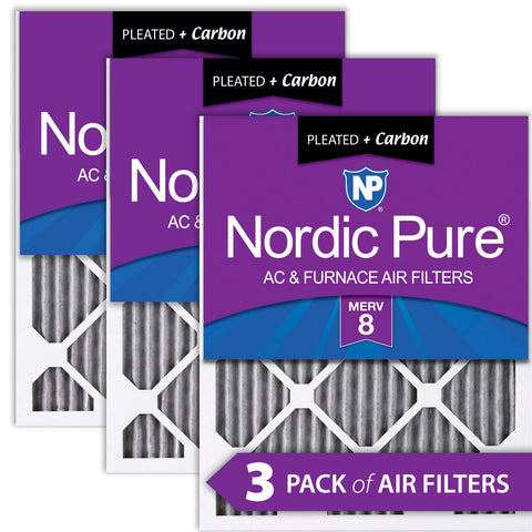 14x14x1 Furnace Air Filters MERV 8 Pleated Plus Carbon 3 Pack