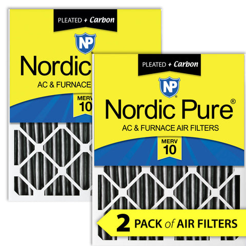 12x24x4 (3 5/8) Furnace Air Filters MERV 10 Pleated Plus Carbon 2 Pack