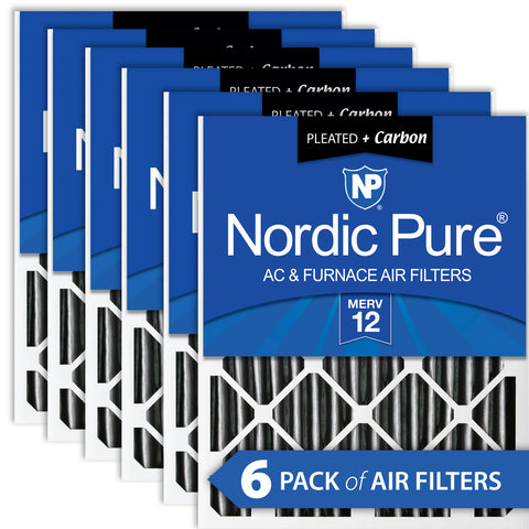 16x24x4 (3 5/8) Furnace Air Filters MERV 12 Pleated Plus Carbon 6 Pack