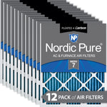 12x25x1 Pleated Air Filters MERV 7 Plus Carbon 12 Pack