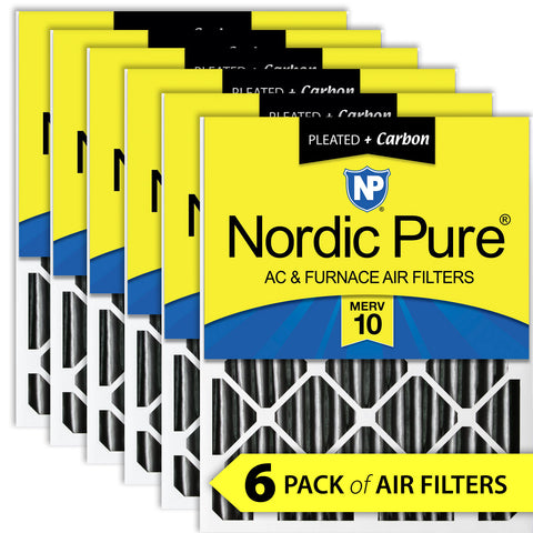 12x24x4 (3 5/8) Furnace Air Filters MERV 10 Pleated Plus Carbon 6 Pack