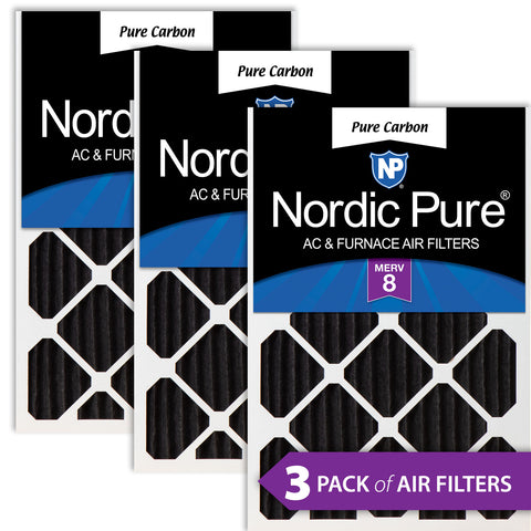 16x24x2 Pure Carbon Pleated Odor Reduction Merv 8 Furnace Filters 3 Pack